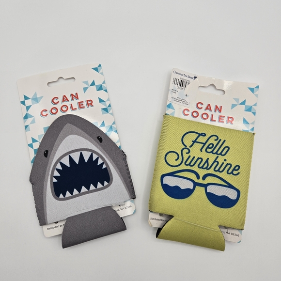 None Other - NEW Set of 2 Can Cooler Drink Koozie Shark Bite Hello Sunshine Sunglasses
